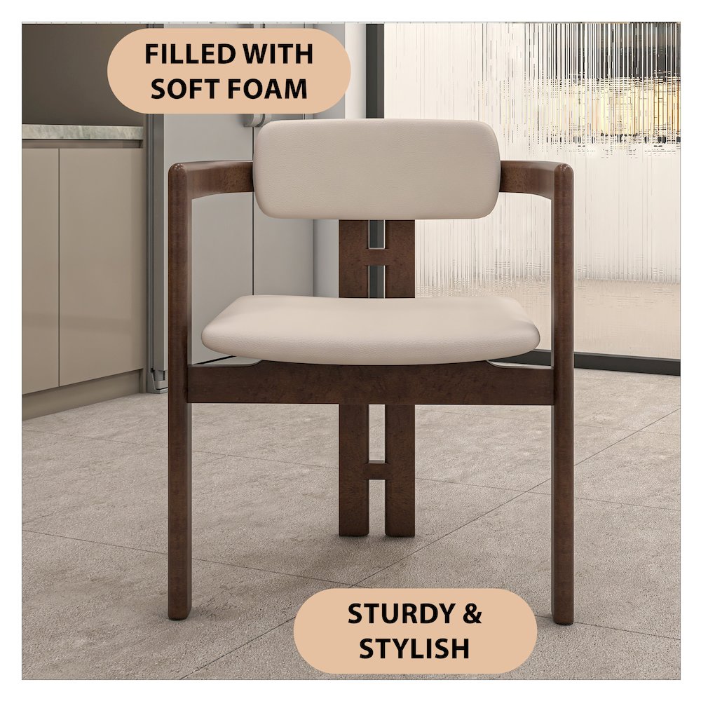Velo Series Modern Dining Chair in Walnut Color Wood with Toupe Seat. Picture 3