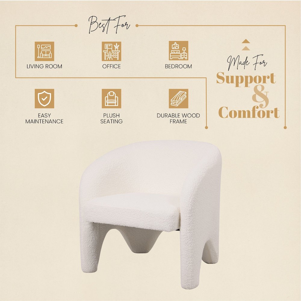 Lylo Collection Modern Accent Chair In Boucle White. Picture 9