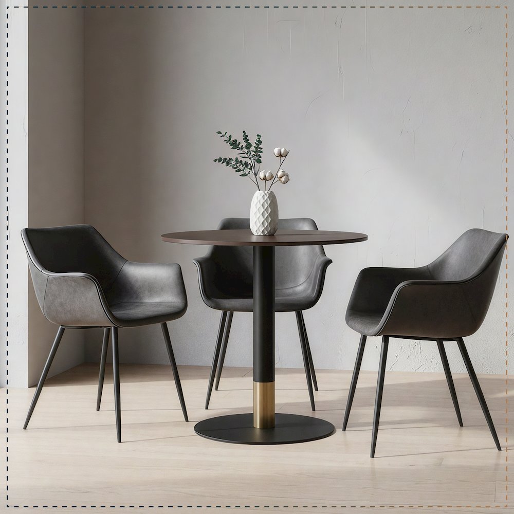 Markley Modern Leather Dining Arm Chair With Metal Legs. Picture 14