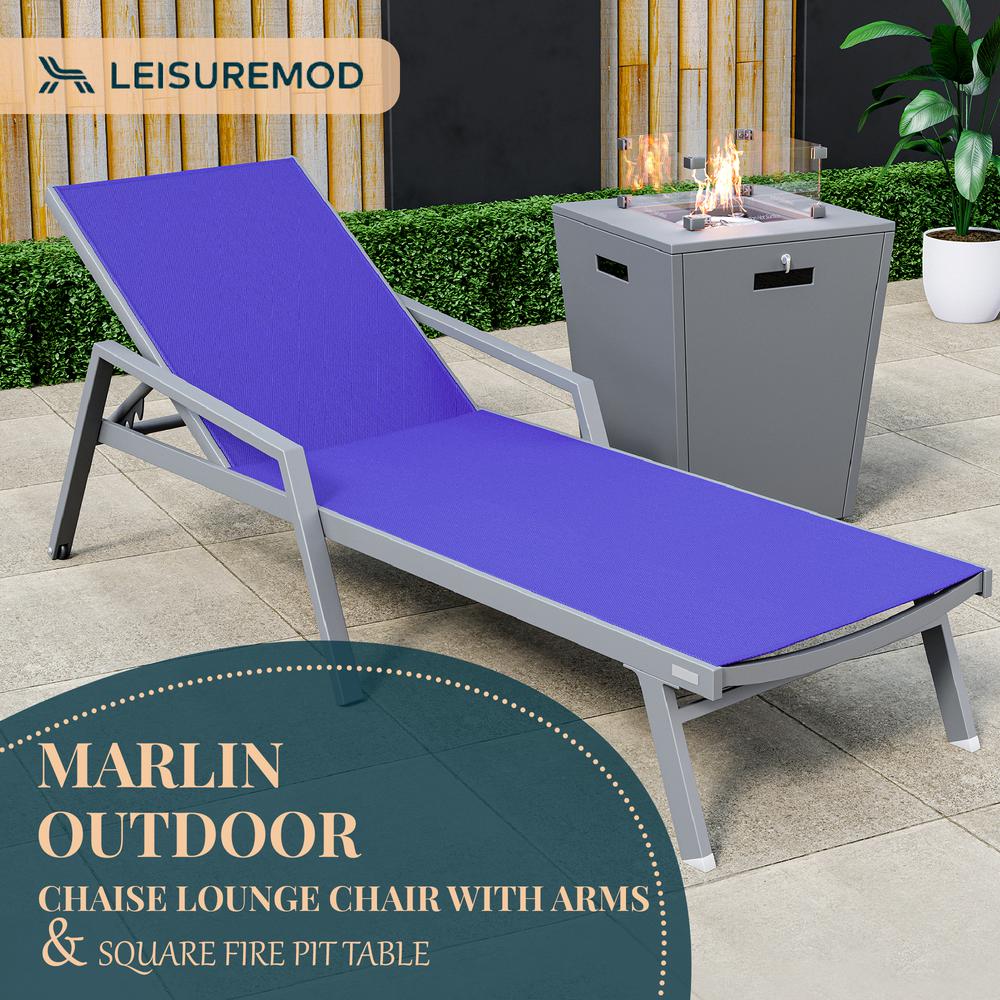 Grey Aluminum Outdoor Patio Chaise Lounge Chair With Arms. Picture 28