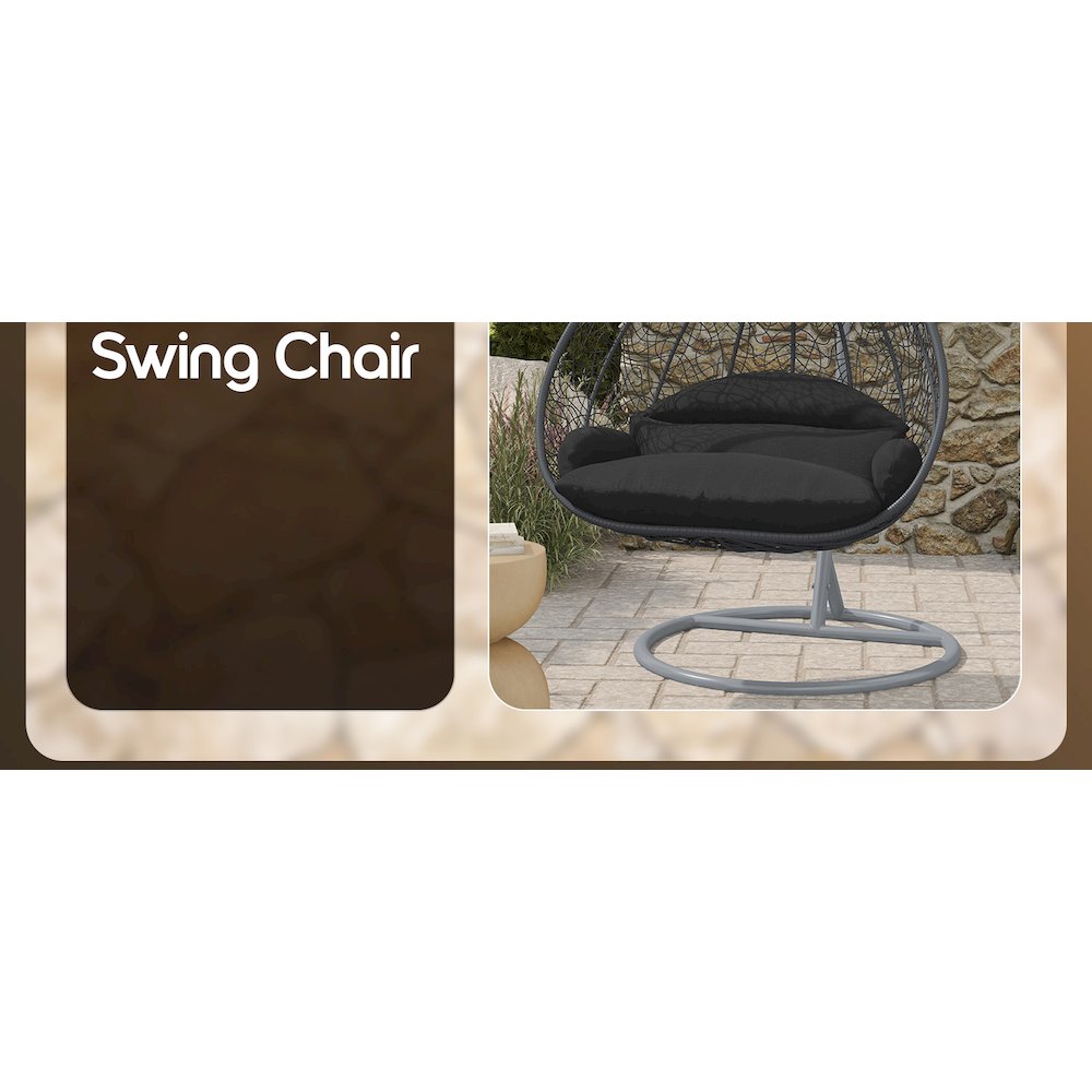 Recluse Collection Modern Outdoor Swing Chair Grey Frame with ES57 Black Cushion. Picture 15