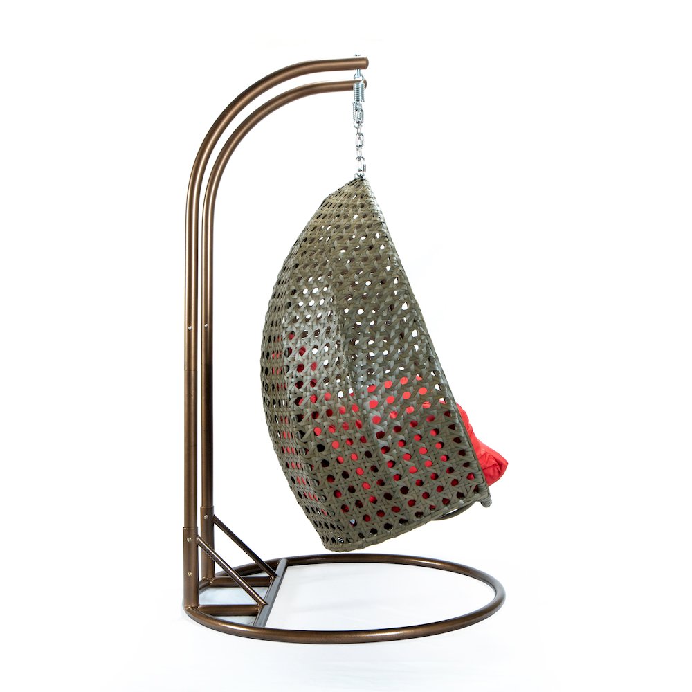 Beige Wicker Hanging 2 person Egg Swing Chair. Picture 3