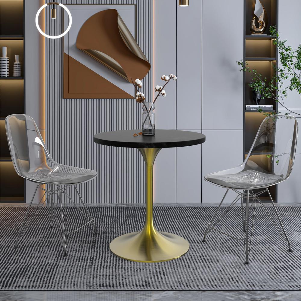 Verve Collection 27" Round Dining Table, Brushed Gold Base with Black MDF Top. Picture 4