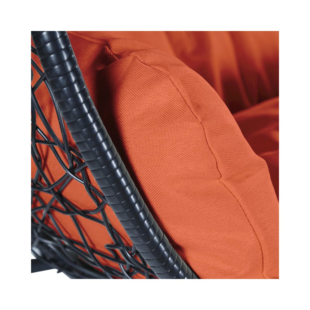 Recluse Collection Modern Outdoor Swing Chair Black Frame with Orange Cushion. Picture 6