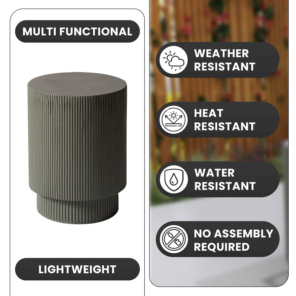 Eden Collection Fiberglass Outdoor Side Table in Grey. Picture 11