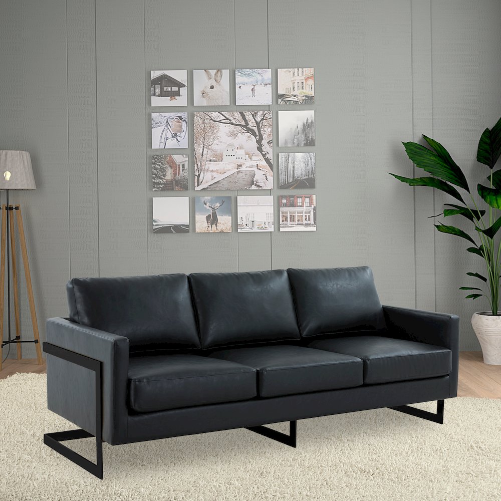 Lincoln Black Leather Sofa With Black Frame. Picture 9