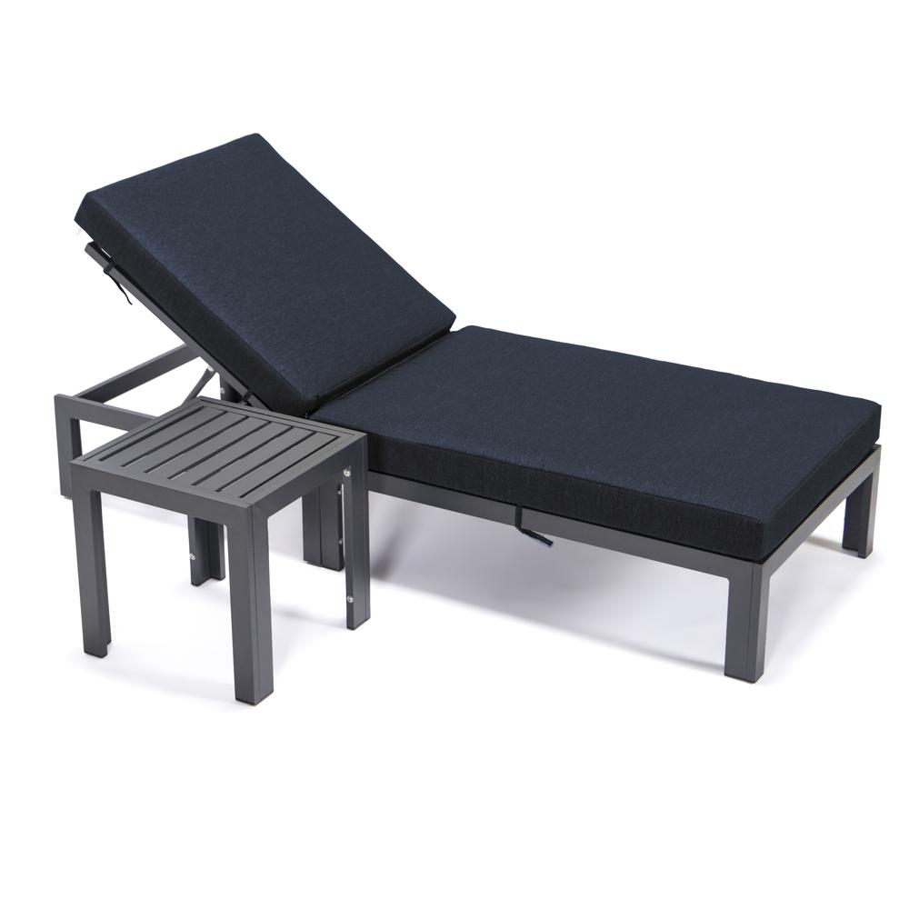 Chelsea Modern Outdoor Chaise Lounge Chair With Side Table & Cushions. Picture 4