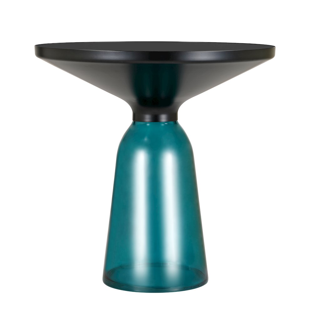 Tully Collection Glass side Table Blue glass, Black Rim with Black Glass top. Picture 13