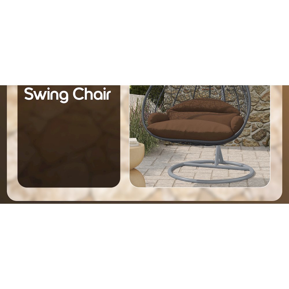 Recluse Collection Modern Outdoor Swing Chair Grey Frame with ES57 Brown Cushion. Picture 15