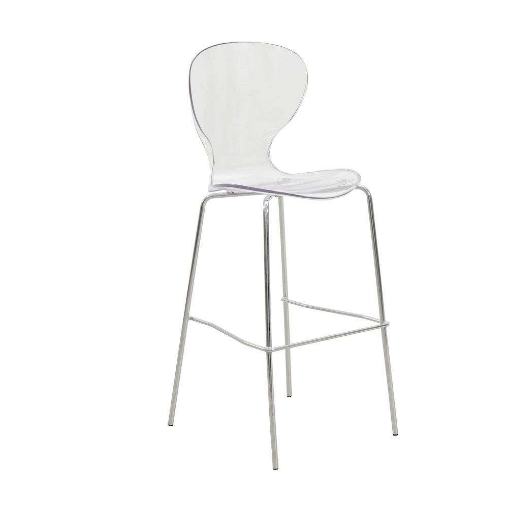Oyster Acrylic Barstool with Steel Frame in Chrome Finish in Clear. Picture 2