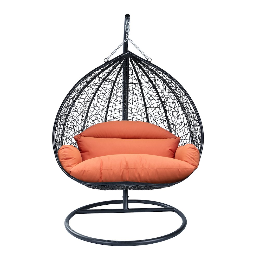 Recluse Collection Modern Outdoor Swing Chair Black Frame with Orange Cushion. Picture 1