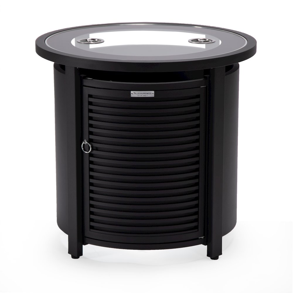 Walbrooke Black Patio Round Tank Holder with Slats Design in Black. Picture 2