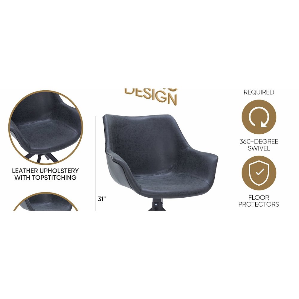 Markley Modern Leather Dining Swival Arm Chair in Black. Picture 17