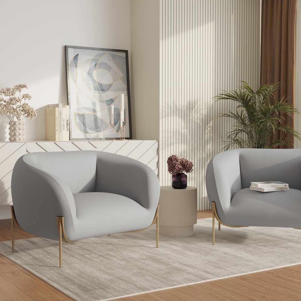 Zuno Collection Modern Single Seater Sofa in Light Grey Velvet. Picture 10