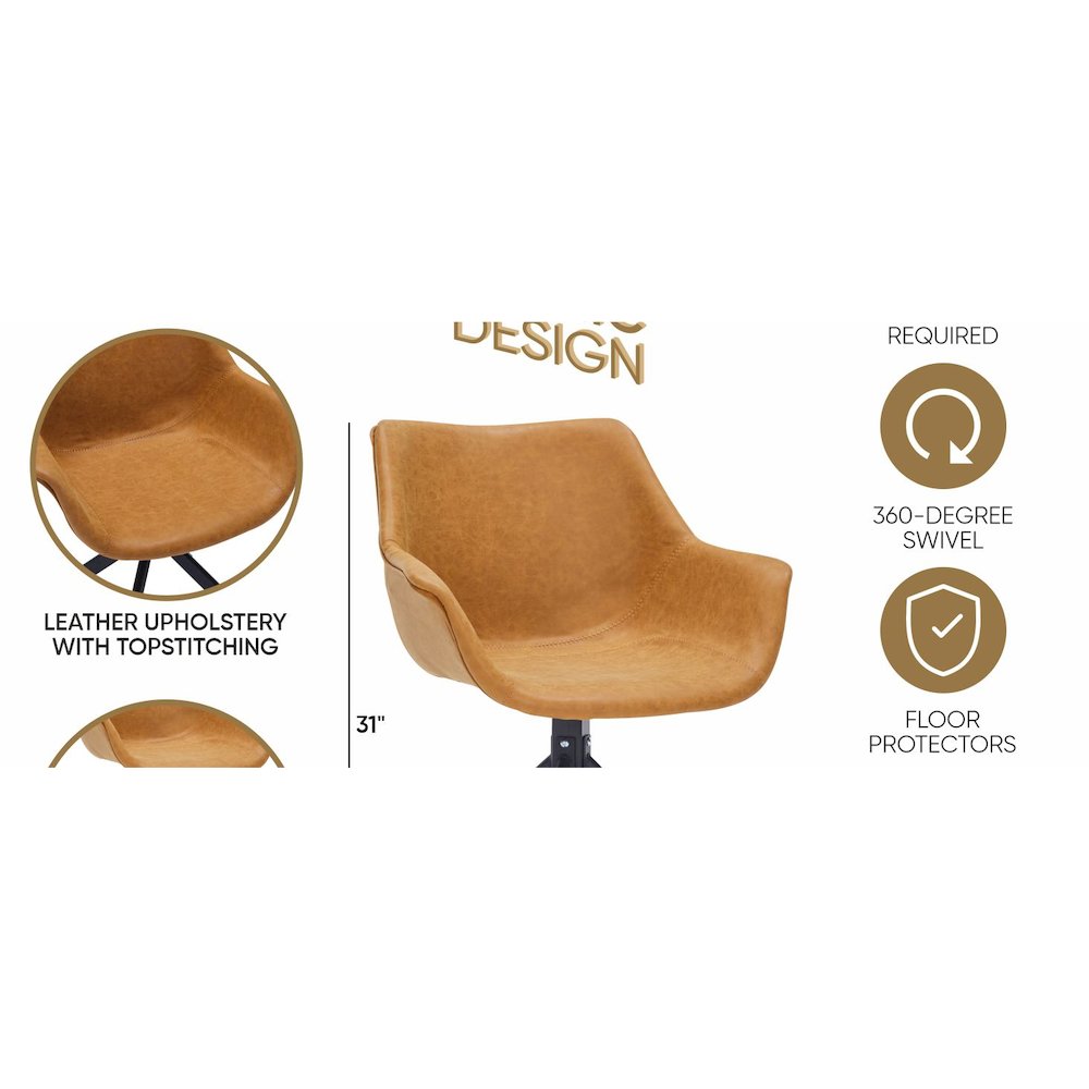 Markley Modern Leather Dining Swival Arm Chair in Light Brown. Picture 16