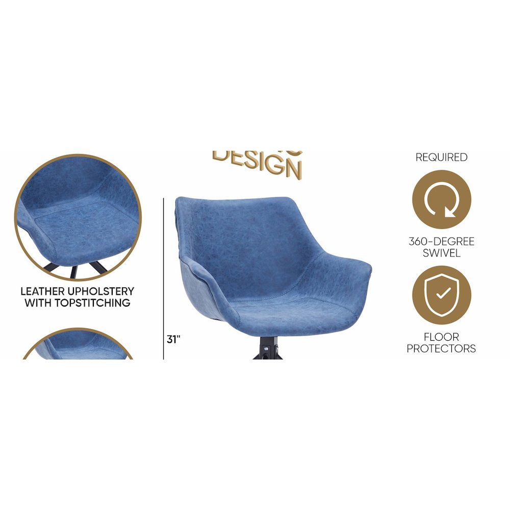 Markley Modern Leather Dining Swival Arm Chair in Light Blue. Picture 16