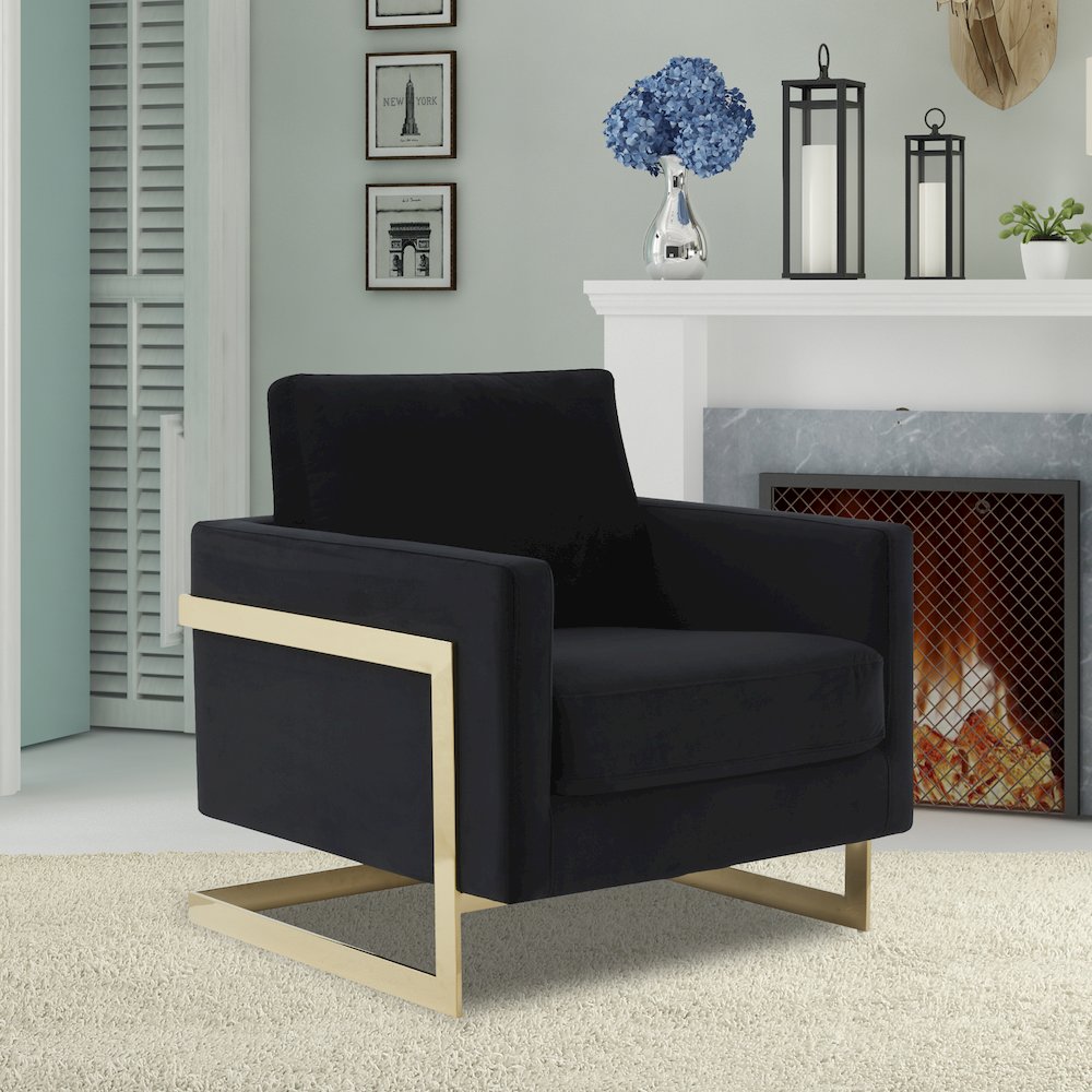 Lincoln Velvet Accent Armchair With Gold Frame. Picture 4