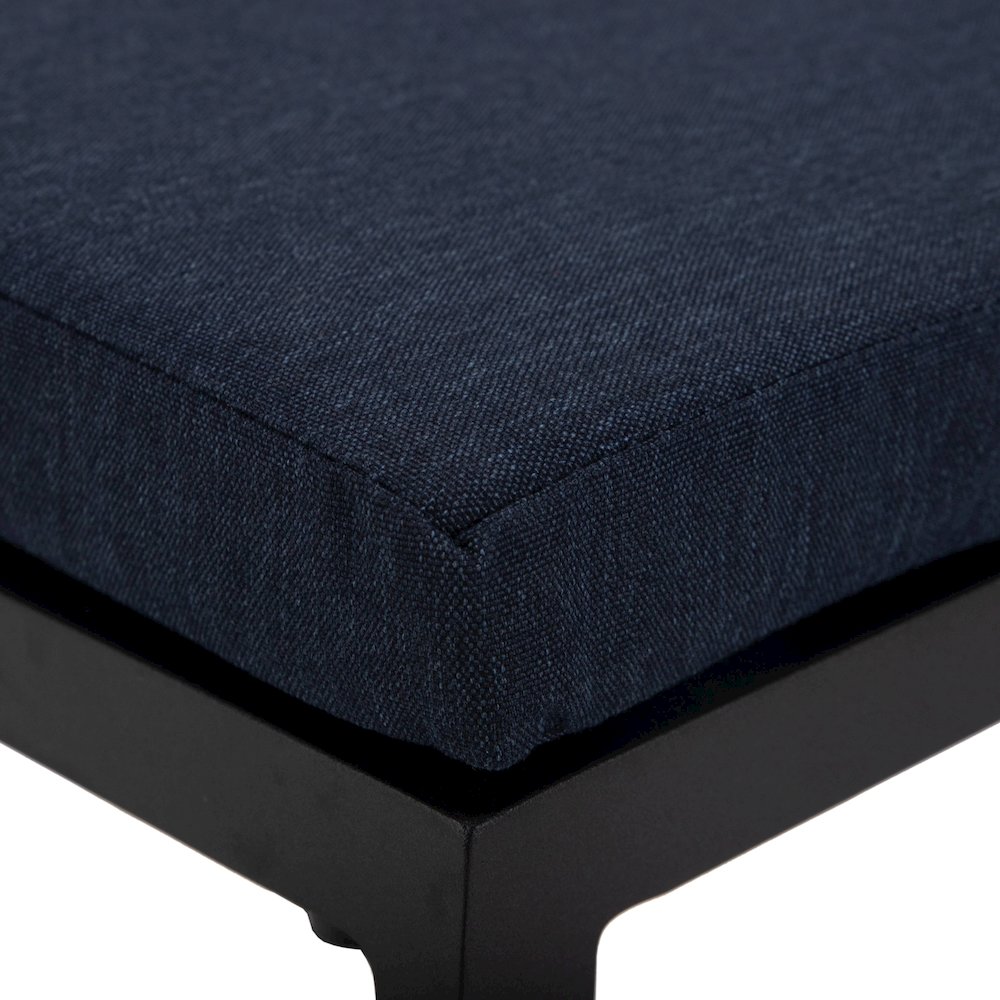 Chelsea Collection Modern Aluminum Chair in black with Blue Cushions - Set of 2. Picture 33