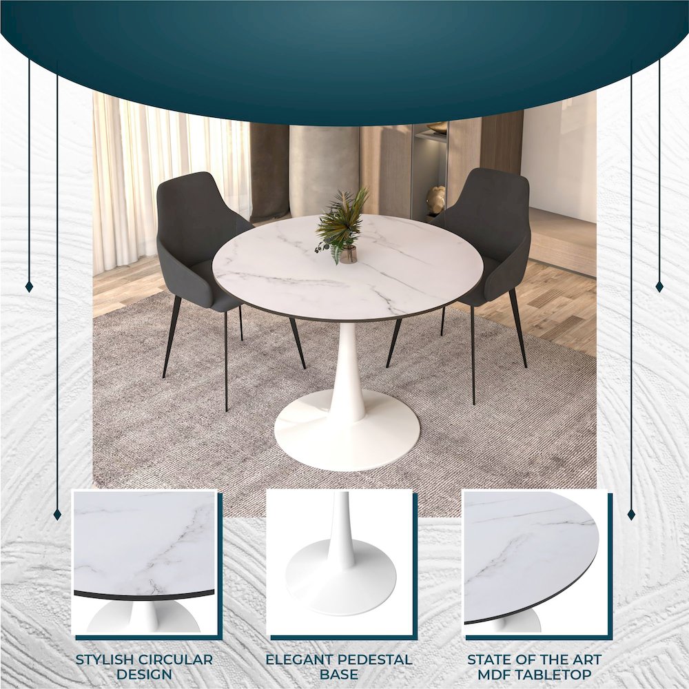 Bristol 40" round dining table White base with marbled MDF top. Picture 12