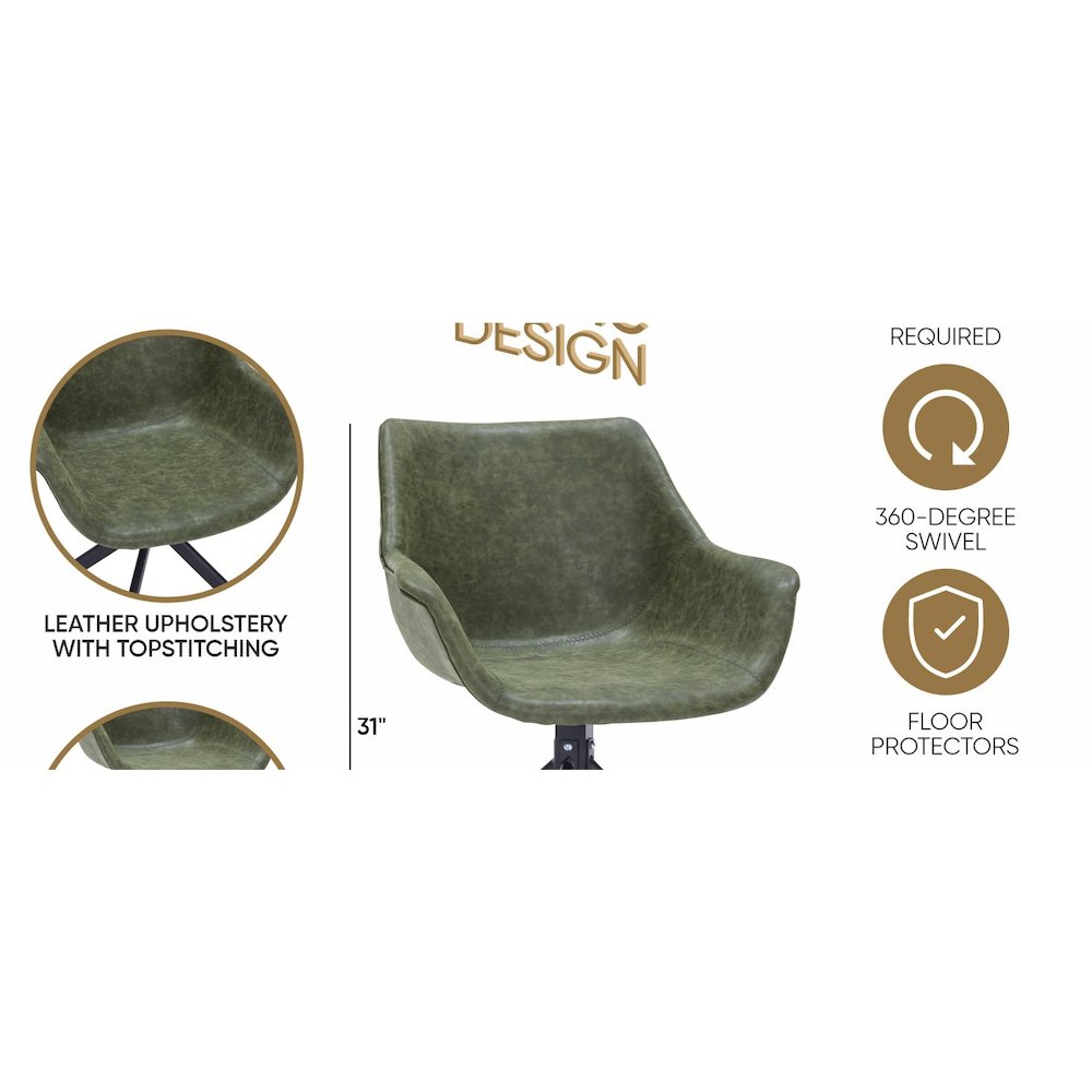 Markley Modern Leather Dining Swival Arm Chair in Green. Picture 17
