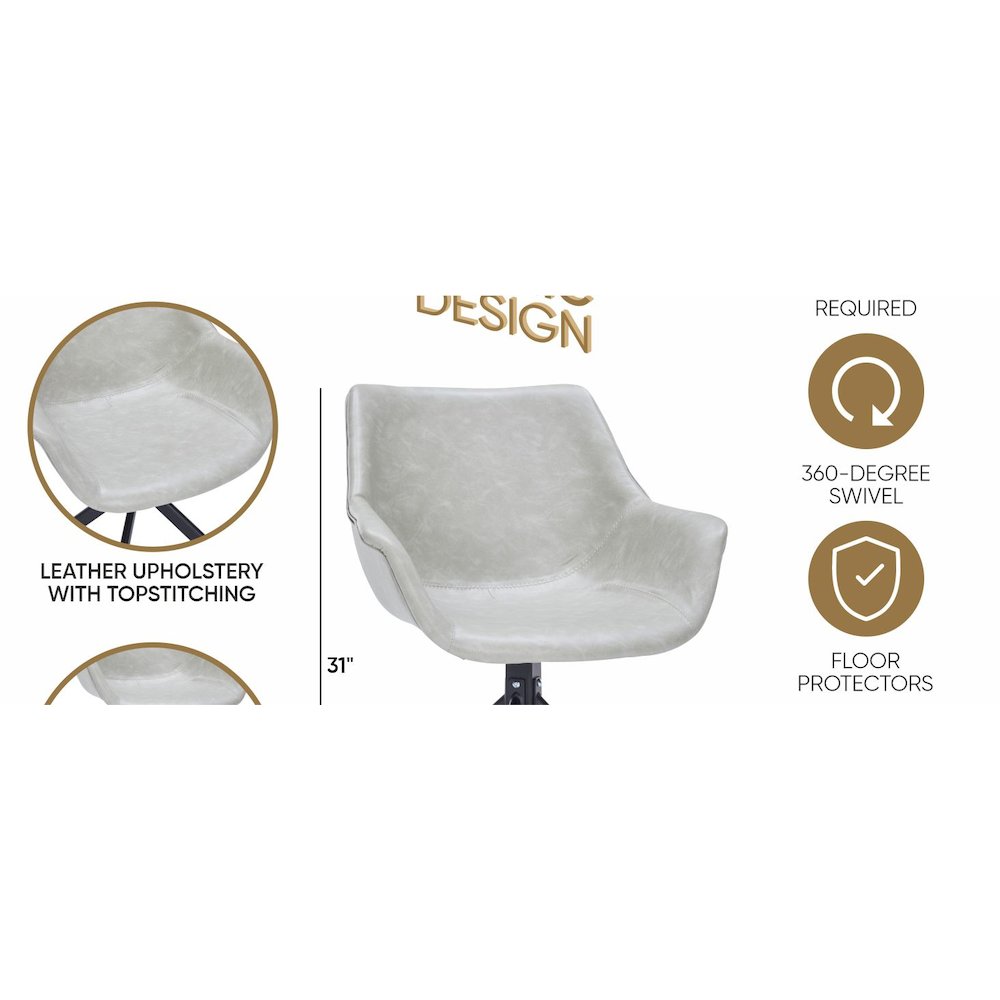 Markley Modern Leather Dining Swival Arm Chair in Light Grey. Picture 16