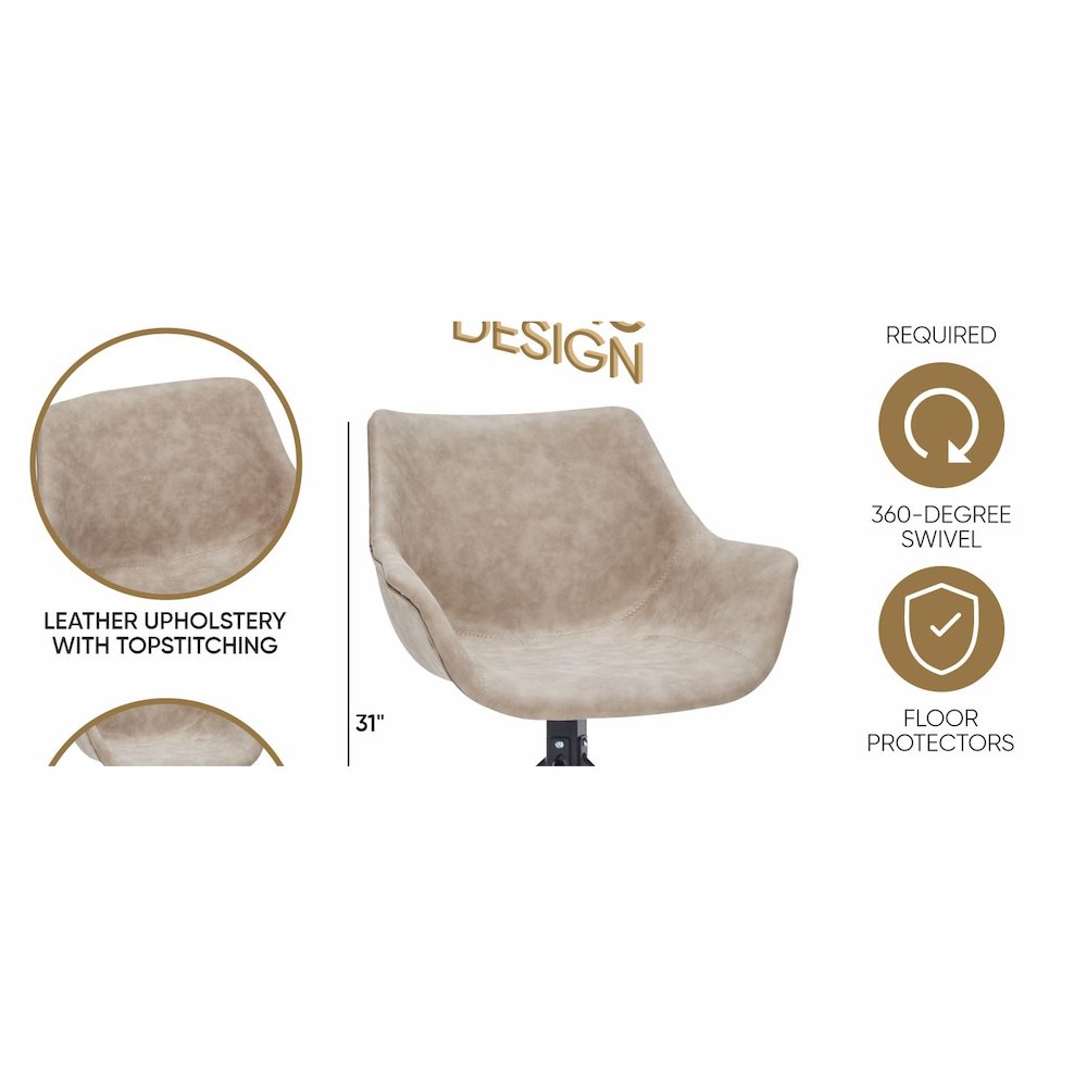 Markley Modern Leather Dining Swival Arm Chair in Taupe. Picture 16