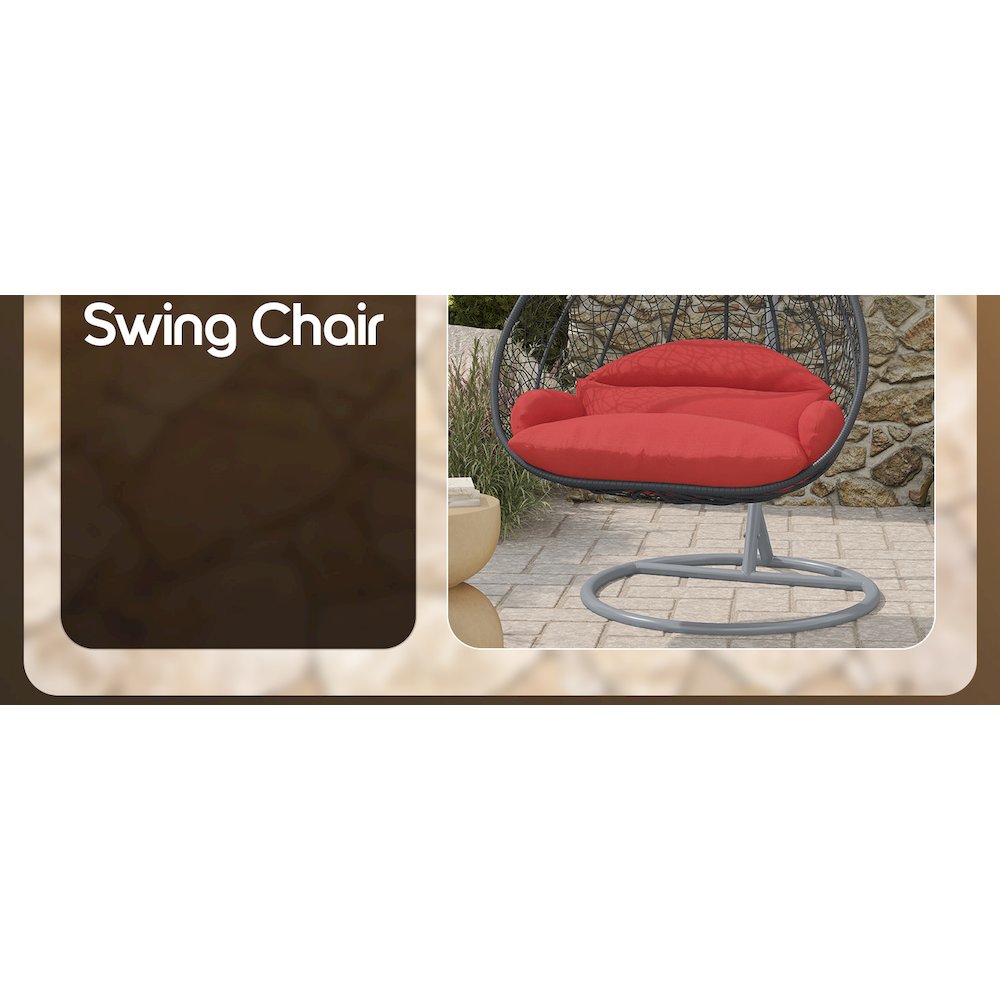 Recluse Collection Modern Outdoor Swing Chair Grey Frame with ES57 Red Cushion. Picture 15
