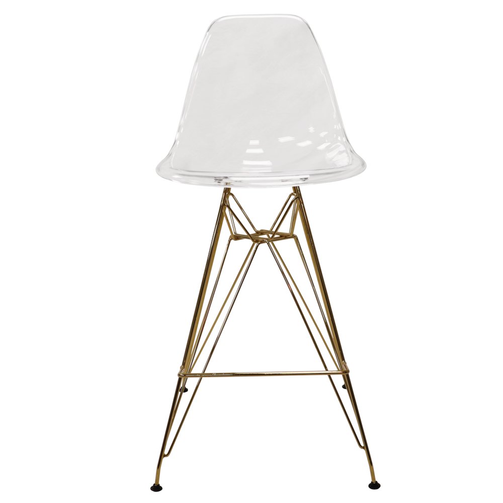 Cresco Modern Acrylic Barstool with Gold Chrome Base and Footrest. Picture 10