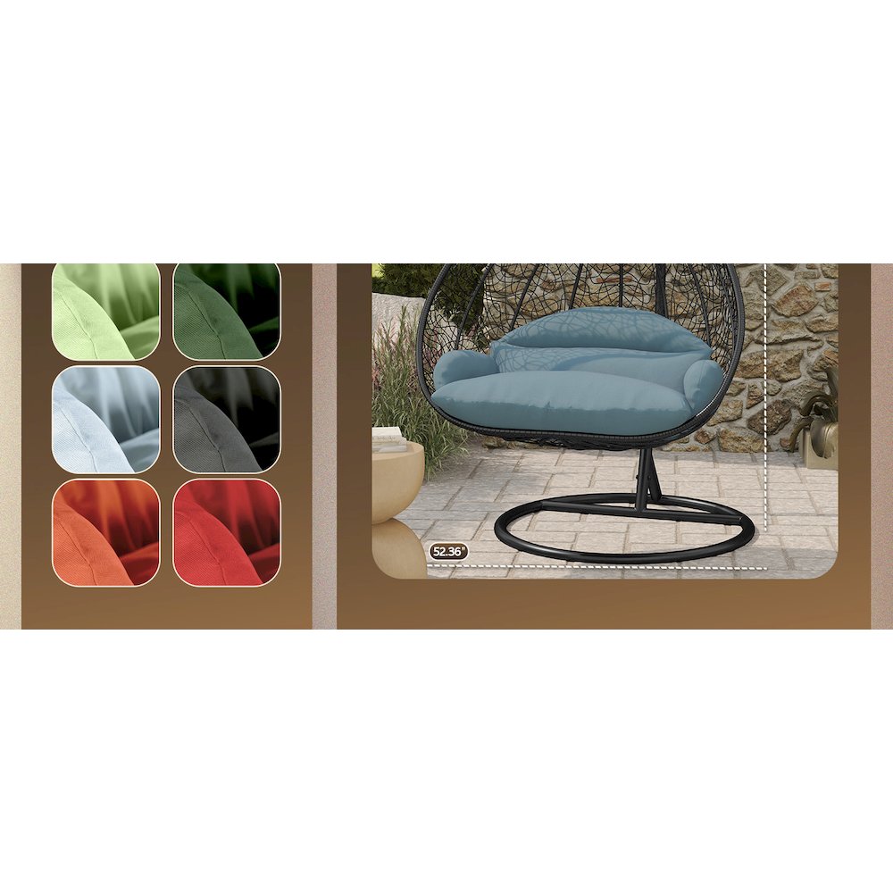 Recluse Collection Modern Outdoor Swing Chair Brown Frame with Blue Cushion. Picture 18