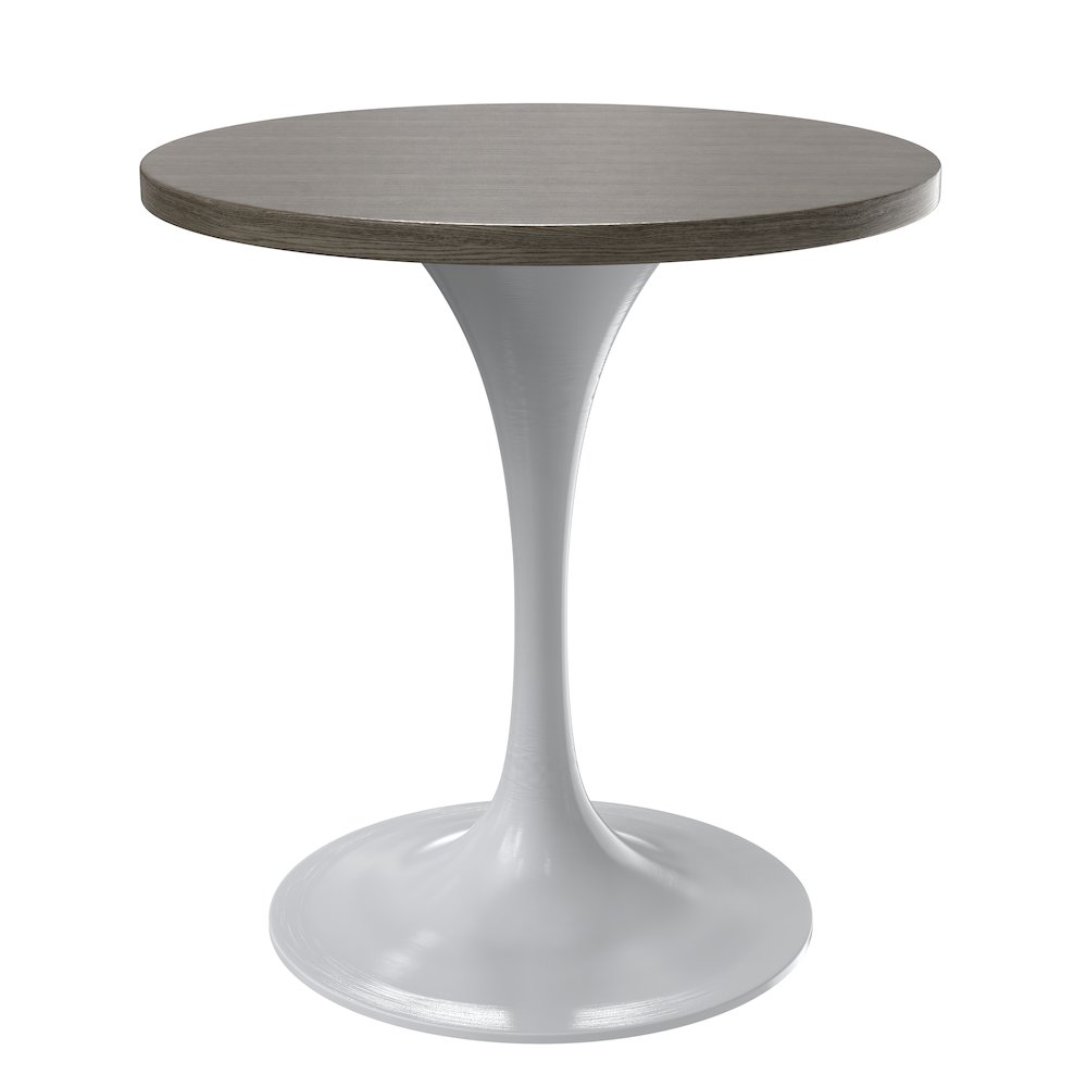 Verve Collection 27 Round Dining Table, White Base with Dark Maple MDF Top. Picture 7
