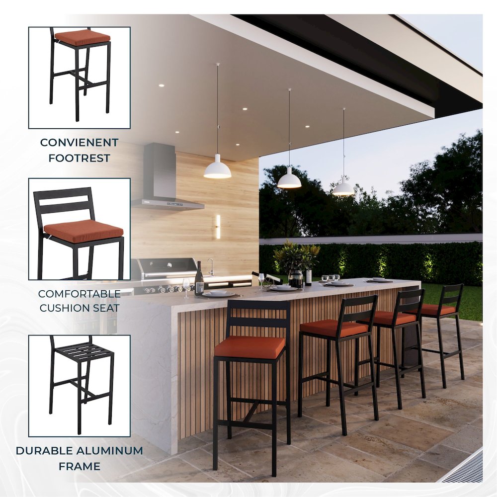 Chelsea Collection Modern Aluminum Outdoor Chair in black with Orange Cushions. Picture 4