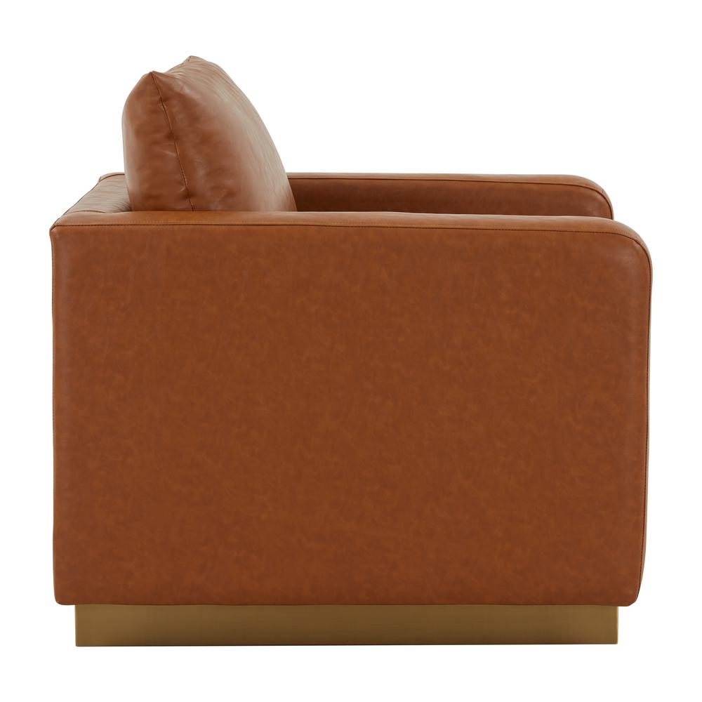 LeisureMod Nervo Leather Accent Armchair With Gold Frame, Cognac Tan. Picture 4