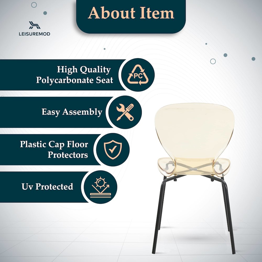 Modern Oyster Transparent Side Chair in Black Base set of 4. Picture 4