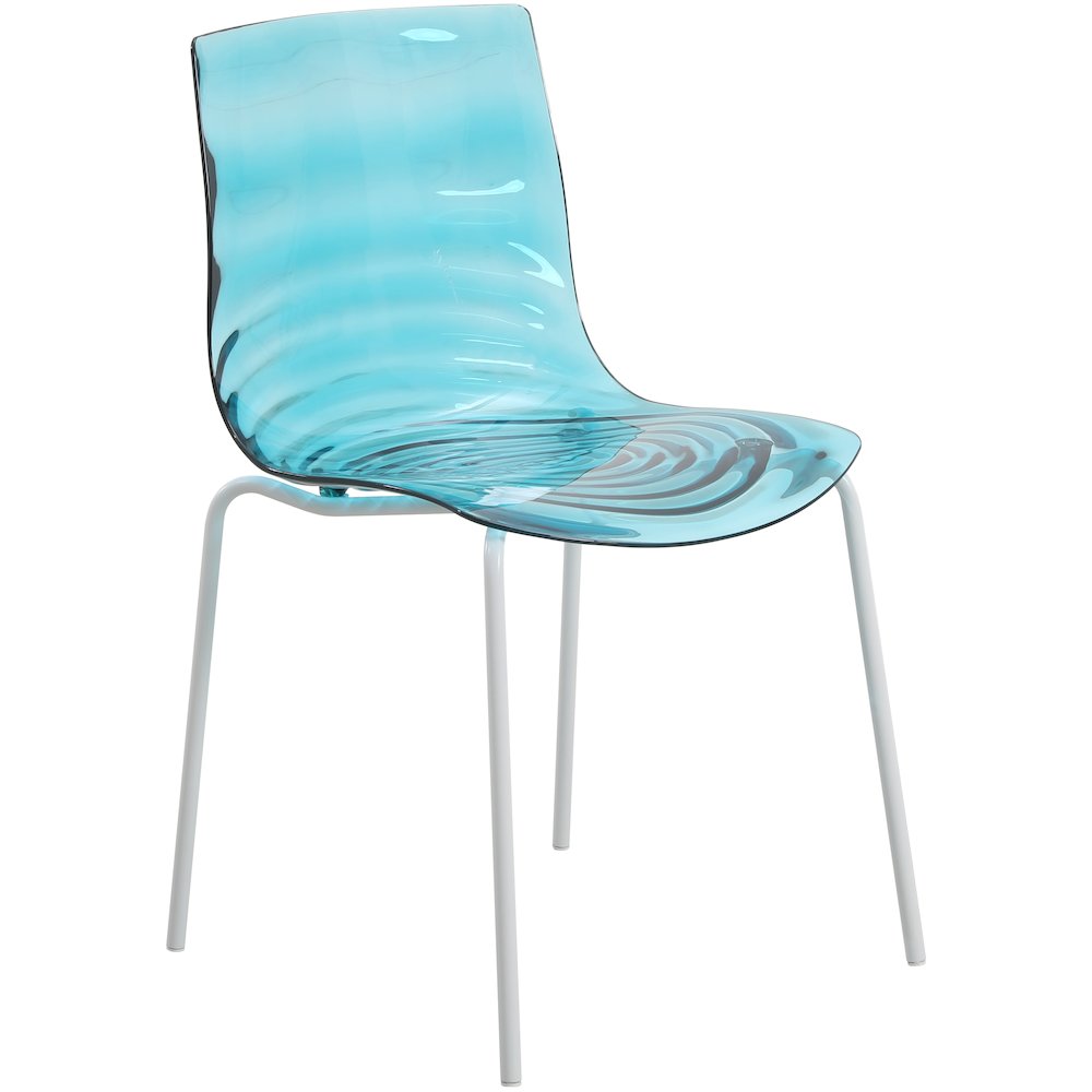 Astor Water Ripple Design Dining Chair in White Base Trans Blue Seat. Picture 2