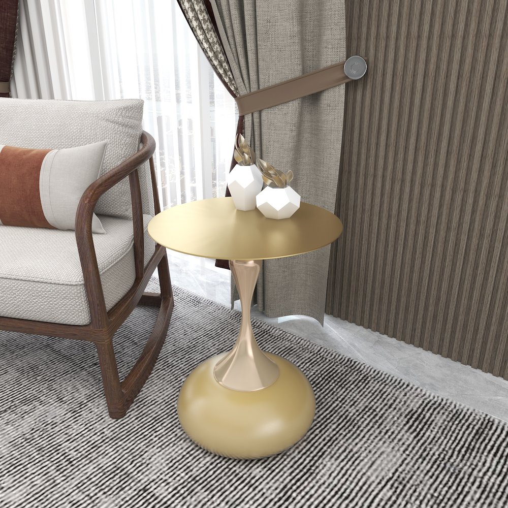 Savoy Collection Modern End Table In Gold With Gold Top. Picture 5