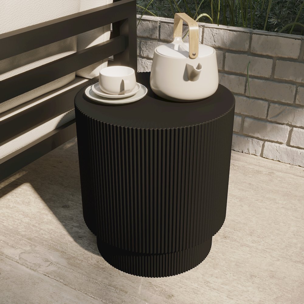 Eden Collection Fiberglass Outdoor Side Table in Black. Picture 9