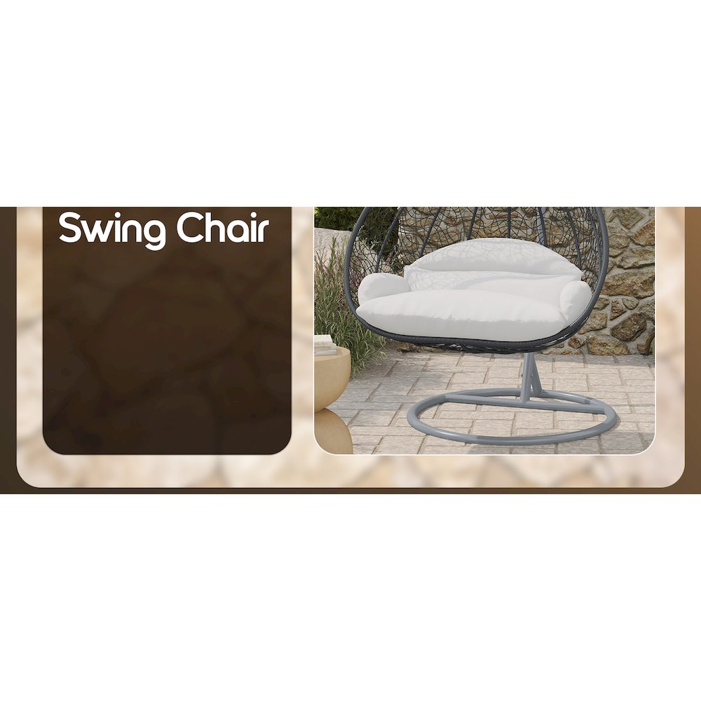 Recluse Collection Modern Outdoor Swing Chair Grey Frame with ES57 White Cushion. Picture 15
