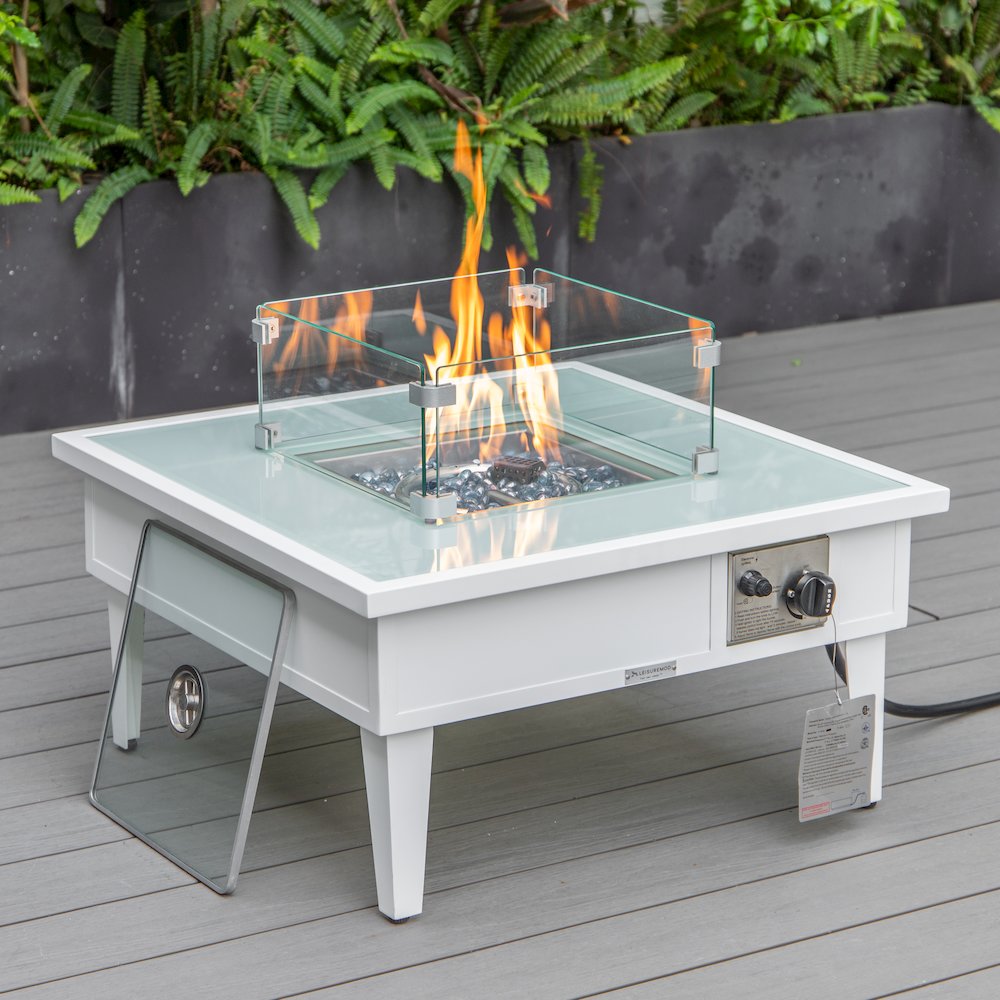 Walbrooke Patio Square Fire Pit and Tank Holder in White. Picture 5