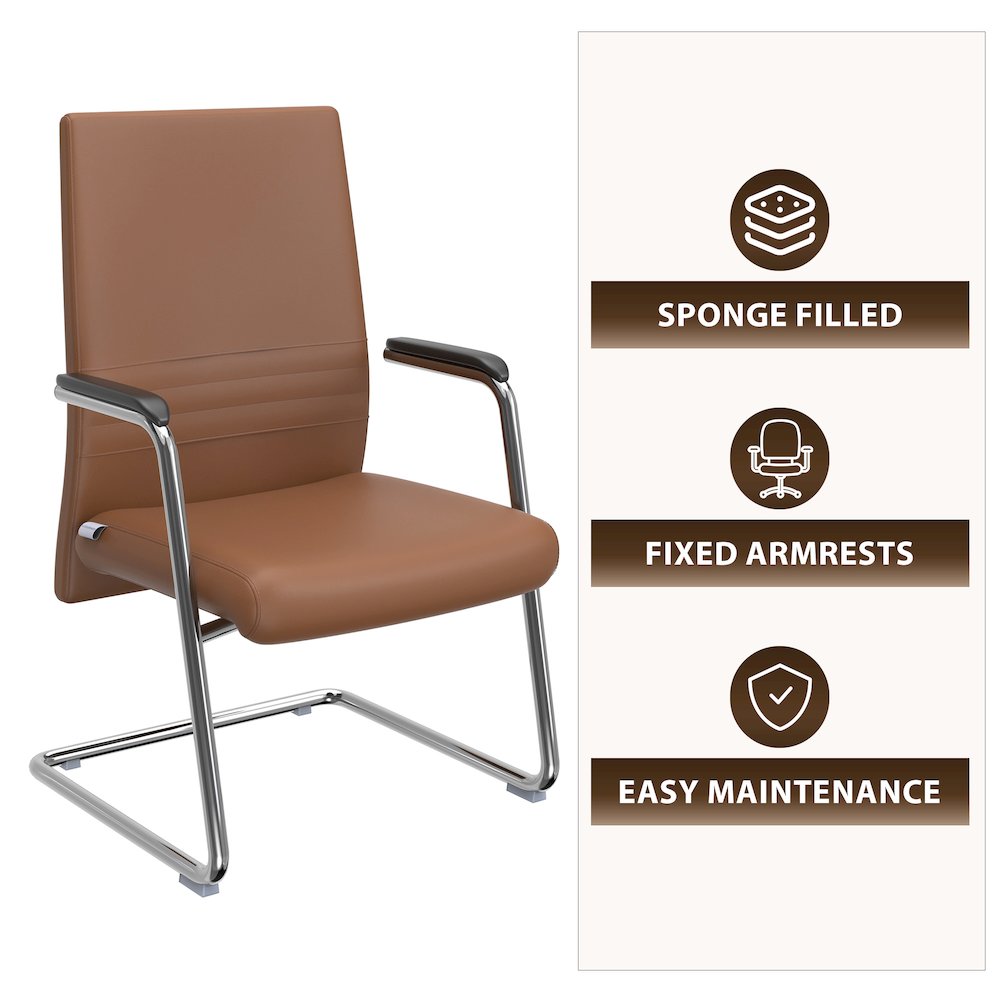 Aleen Series Guest Office Chair In Dark Brown Leather. Picture 3