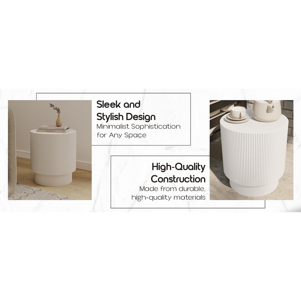 Eden Collection Fiberglass Outdoor Side Table in White. Picture 40