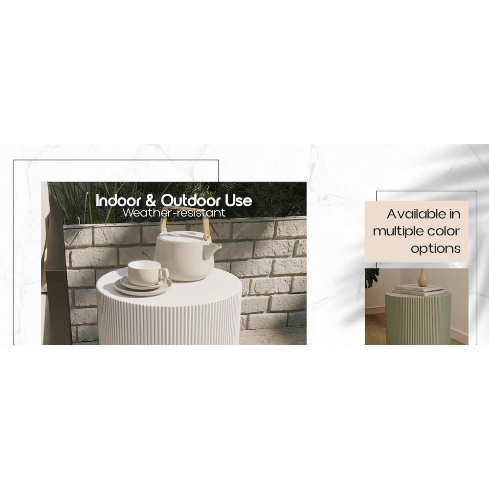 Eden Collection Fiberglass Outdoor Side Table in White. Picture 41