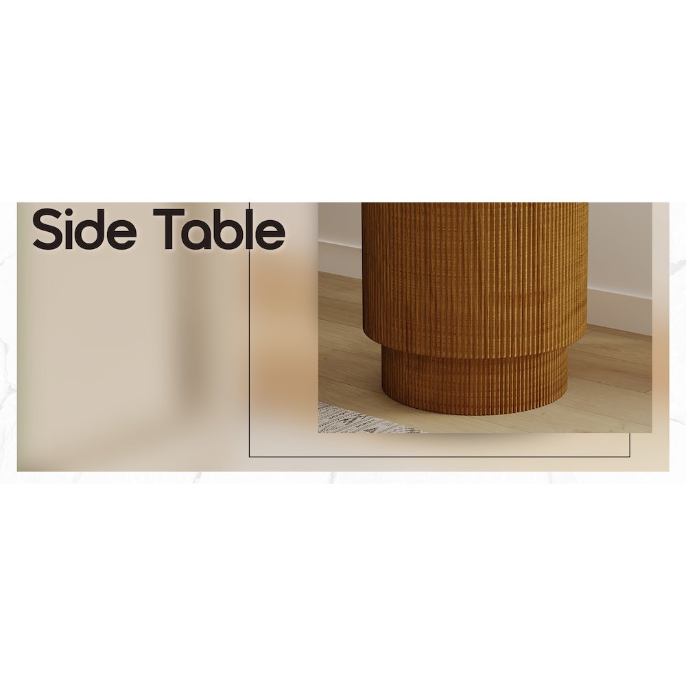 Eden Collection Fiberglass Outdoor Side Table in Wood Brown. Picture 16