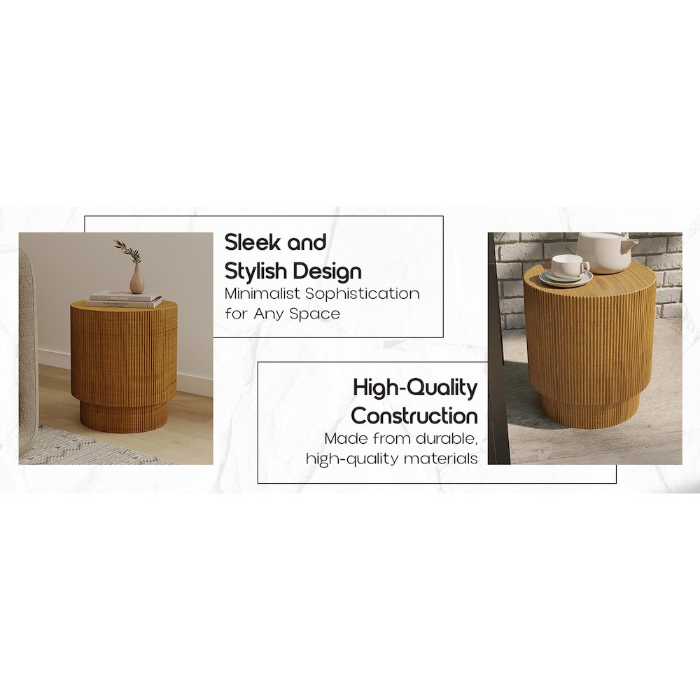 Eden Collection Fiberglass Outdoor Side Table in Wood Brown. Picture 17
