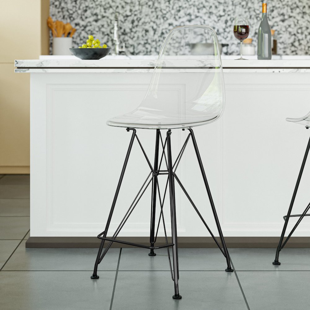 Modern Acrylic Bar stool Cresco Collection Black Base with Clear seat. Picture 20