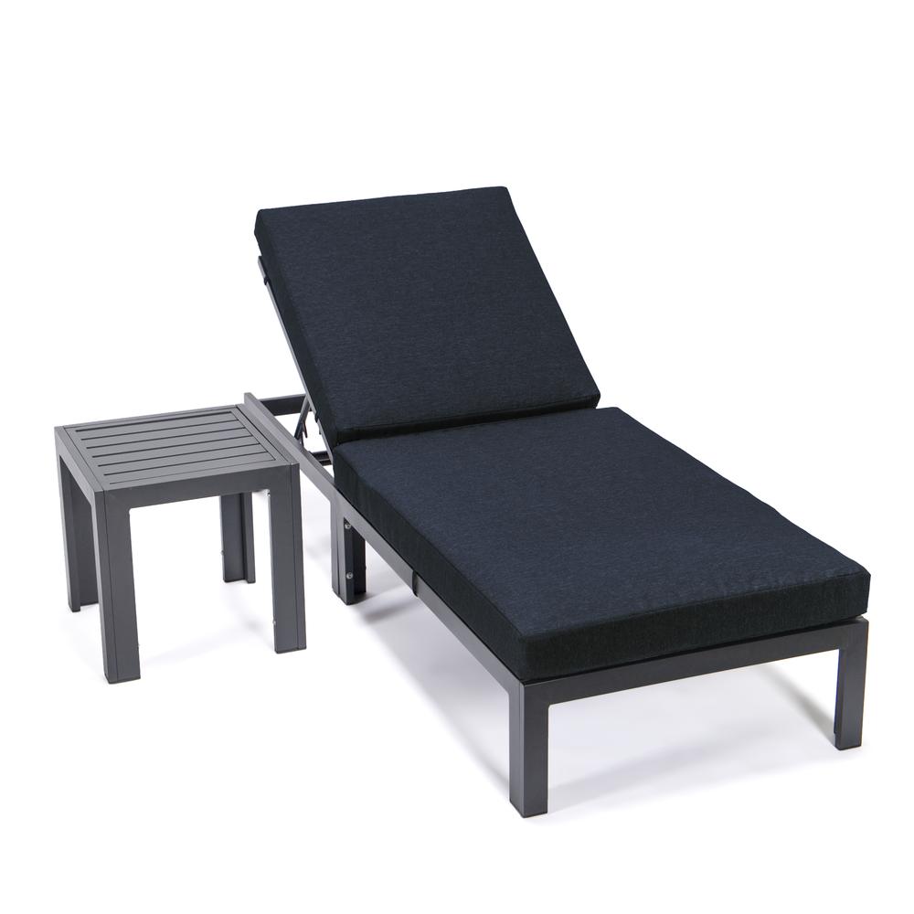 Chelsea Modern Outdoor Chaise Lounge Chair With Side Table & Cushions. Picture 1