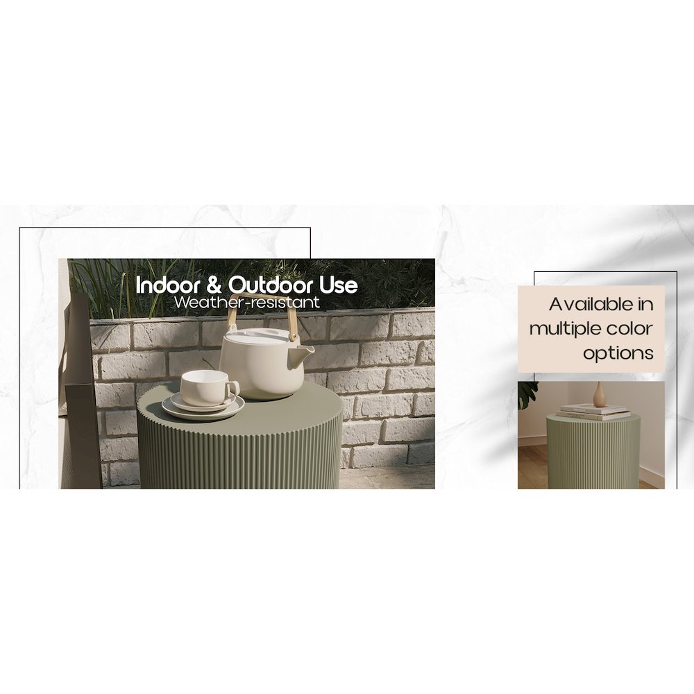 Eden Collection Fiberglass Outdoor Side Table in Olive Green. Picture 17
