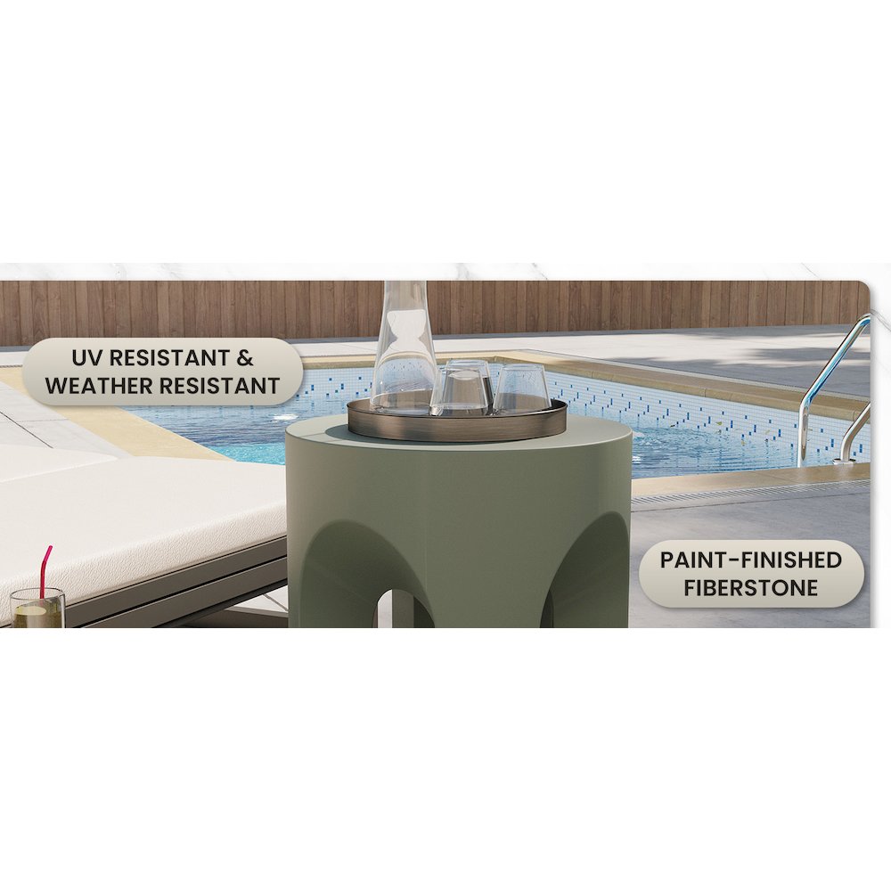 Crus Collection Fiberglass Outdoor Side Table in Grey. Picture 19