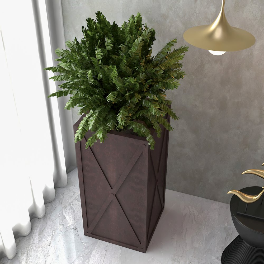 Papyrus Series Rectangle Fiber Stone Planter in Brown 14.2 x 14.2, 29 High. Picture 4