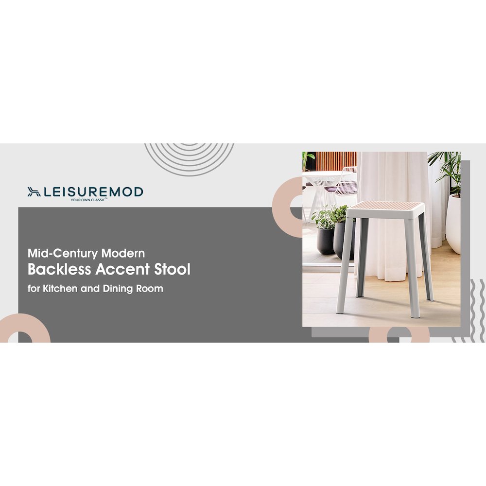 Tresse Series Stackable Poly Stool With Wicker Top 12 in White. Picture 11