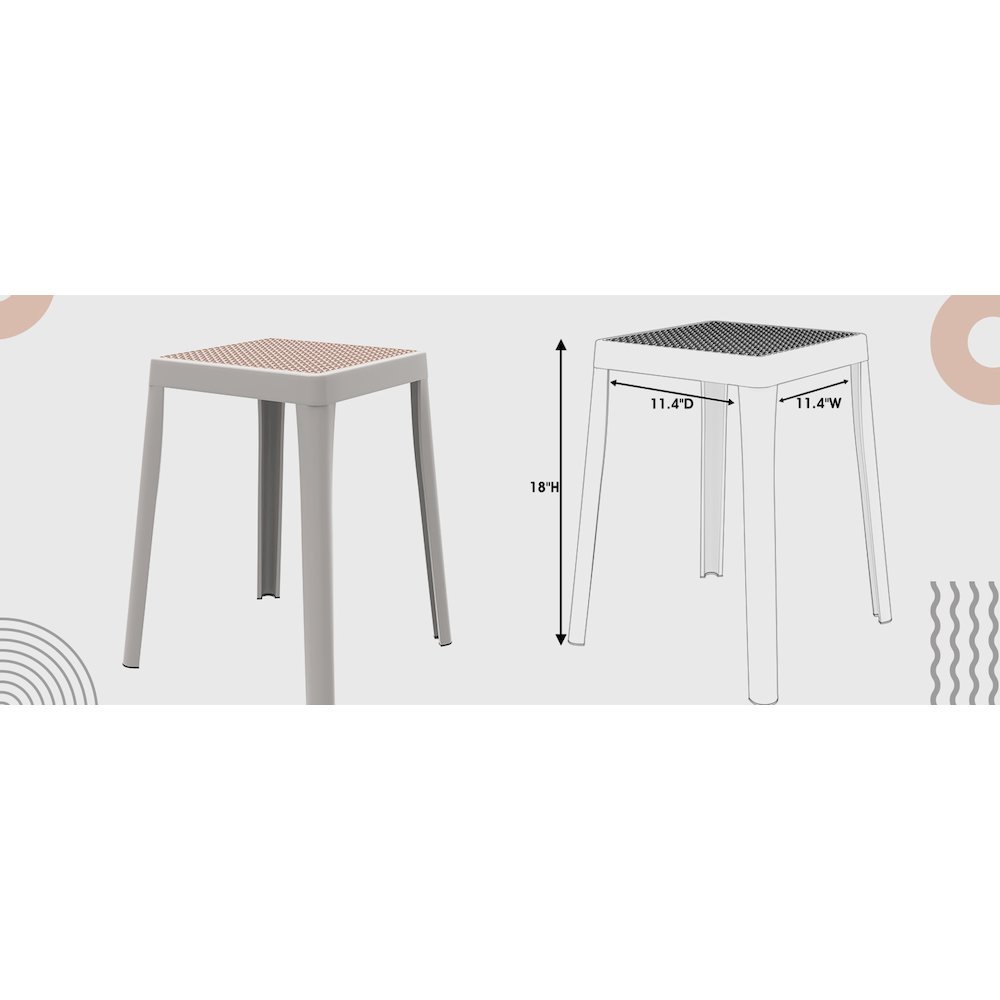 Tresse Series Stackable Poly Stool With Wicker Top 12 in White. Picture 14